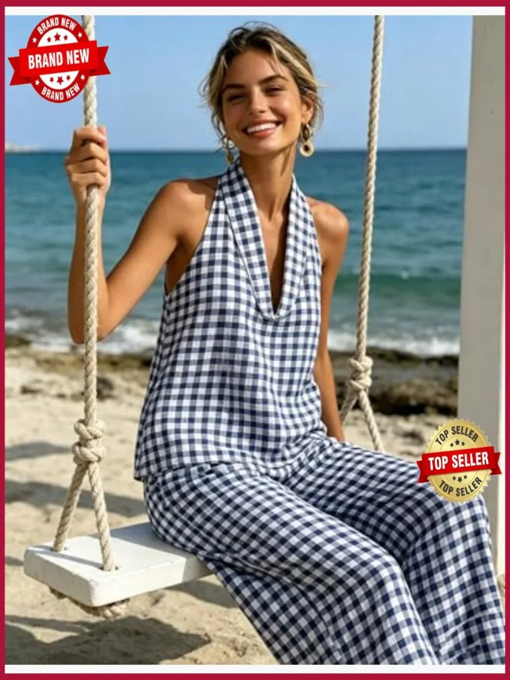 2 Piece Tank Top Wide Leg Pants Set Lounge Set Matching Sets with Pockets Plaid